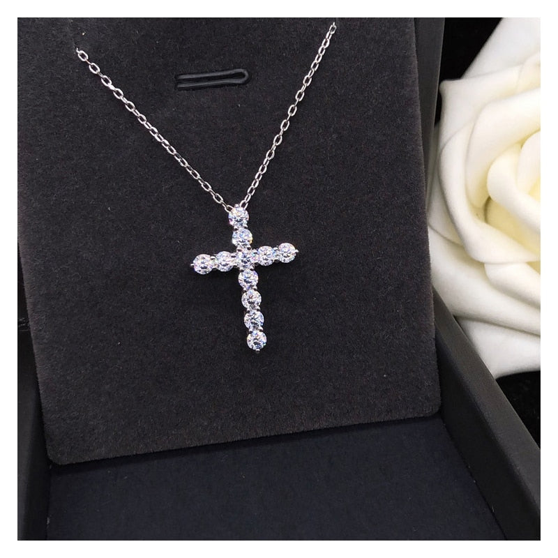3mm Round Cut Moissanite Cross Pendants with 925 Sterling Silver Chain