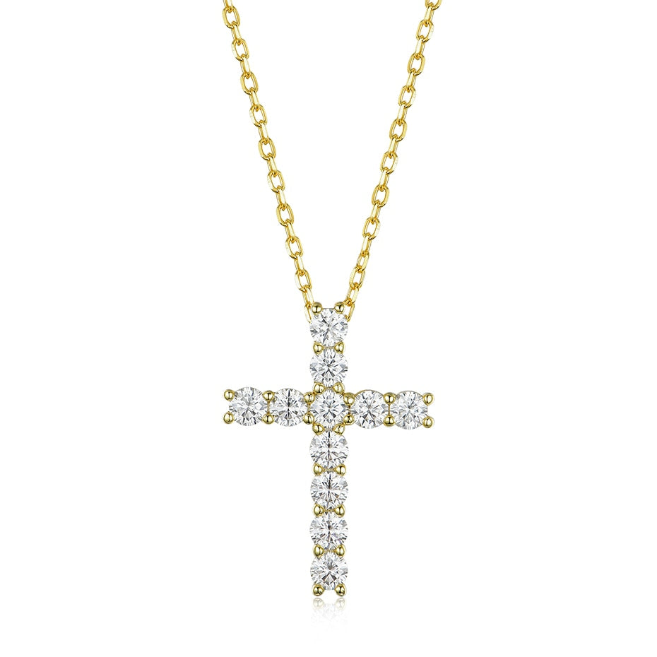 3mm Round Cut Moissanite Cross Pendants with 925 Sterling Silver Chain