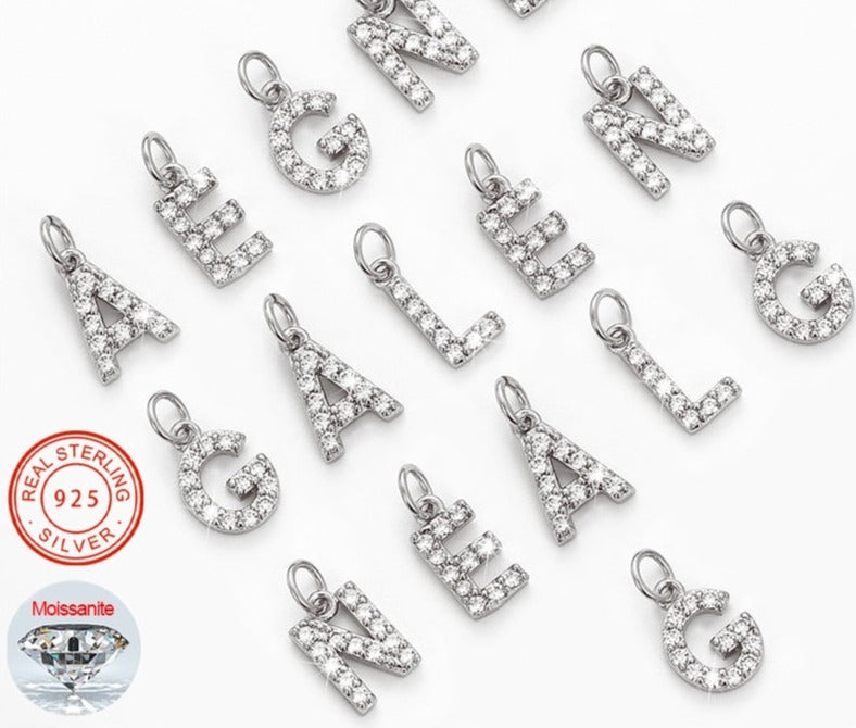 Moissanit 26 Buchstaben Anhänger aus 925 Sterling Silber