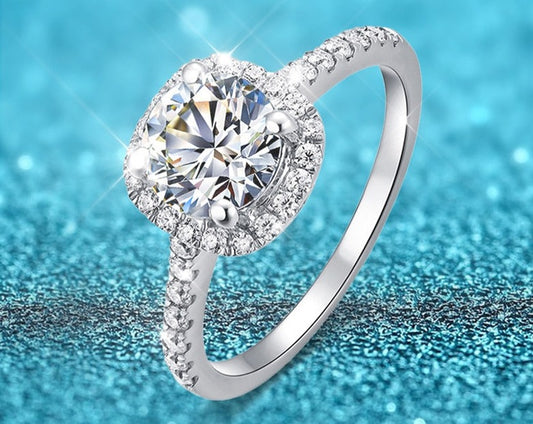 Moissanit 1 Karat, 2 Karat, 3 Karat, Halo-Verlobungsring, 925er Sterlingsilber.