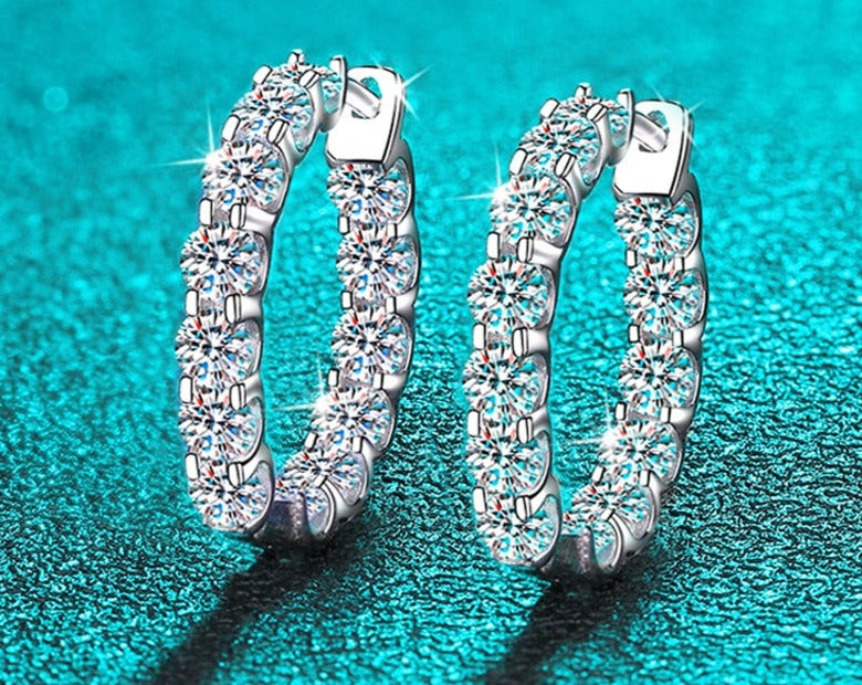 2.6CT Full Moissanite Hoop Earrings in 925 Sterling Silver with 18k White/Rose/Gold Plated.